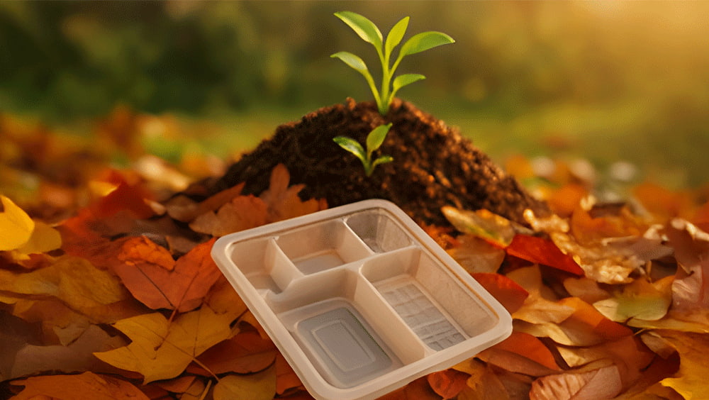 Technik im Einklang mit der Natur: Ein spritzgegossenes Kunststoffbauteil aus biobasiertem Material eingebettet in herbstliches Laub – Symbol für den nachhaltigen Kreislauf des Forschungsprojekts LEAF.  Technik im Einklang mit der Natur: Ein spritzgegossenes Kunststoffbauteil aus biobasiertem Material eingebettet in herbstliches Laub – Symbol für den nachhaltigen Kreislauf des Forschungsprojekts LEAF.